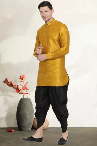 Men's art silk curved dhoti kurta set