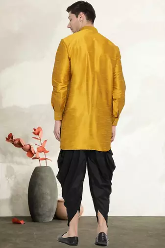 Men's art silk curved dhoti kurta set