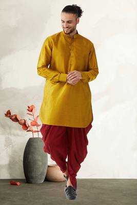 Men's art silk curved dhoti kurta set 1