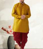 Men's art silk curved dhoti kurta set