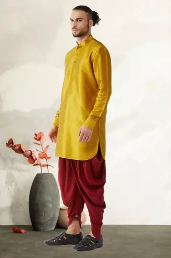 Men's art silk curved dhoti kurta set