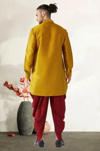 Men's art silk curved dhoti kurta set