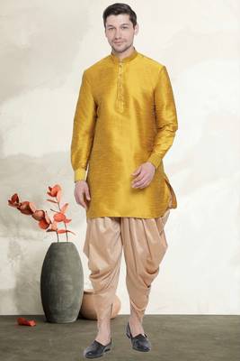 Men's art silk curved dhoti kurta set 1