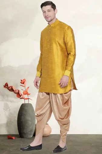 Men's art silk curved dhoti kurta set