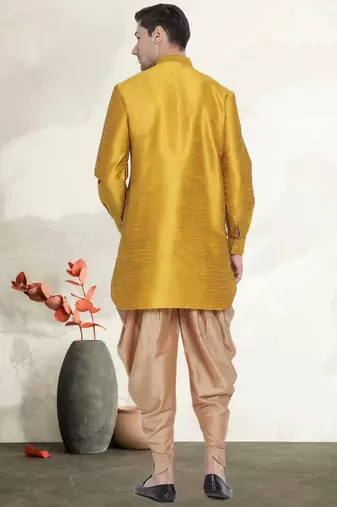 Men's art silk curved dhoti kurta set