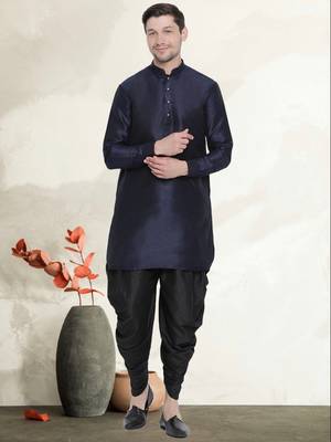 Men's art silk curved dhoti kurta set 1