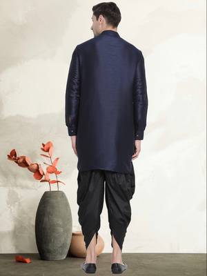 Men's art silk curved dhoti kurta set 4