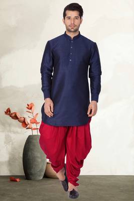 Men's art silk curved dhoti kurta set 1