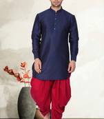 Men's art silk curved dhoti kurta set