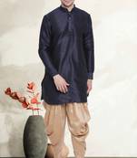 Men's art silk curved dhoti kurta set
