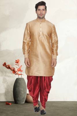 Men's art silk curved dhoti kurta set 1