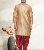 Men's art silk curved dhoti kurta set