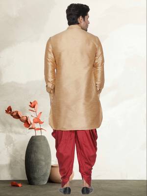 Men's art silk curved dhoti kurta set 3