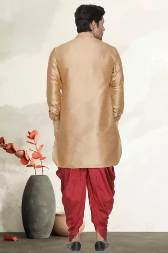 Men's art silk curved dhoti kurta set