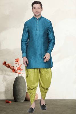 Men's art silk curved dhoti kurta set 1