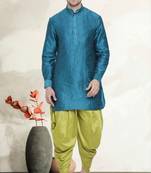 Men's art silk curved dhoti kurta set