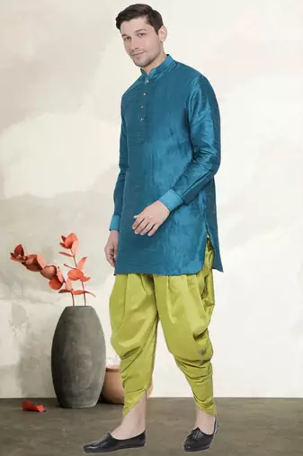 Men's art silk curved dhoti kurta set