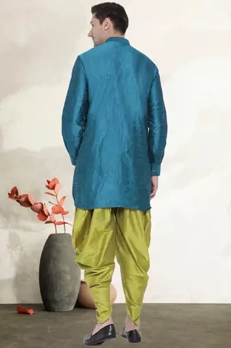 Men's art silk curved dhoti kurta set