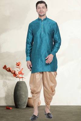 Men's art silk curved dhoti kurta set 1