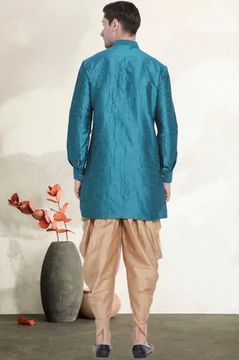 Men's art silk curved dhoti kurta set