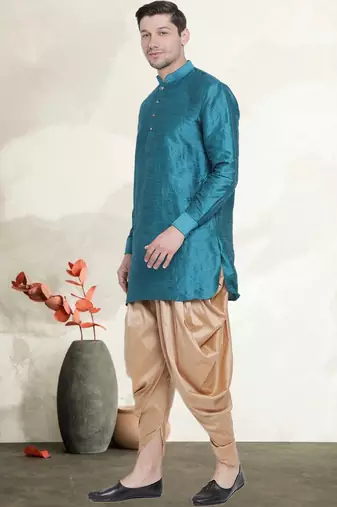 Men's art silk curved dhoti kurta set