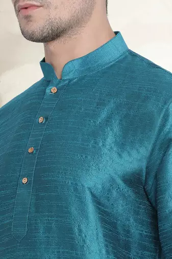 Men's art silk curved dhoti kurta set