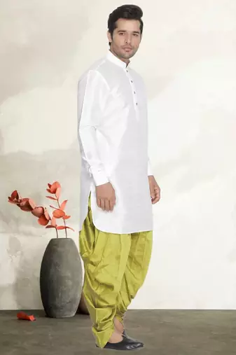 Men's art silk curved dhoti kurta set