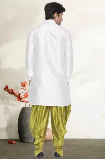 Men's art silk curved dhoti kurta set