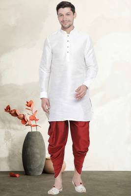 Men's art silk curved dhoti kurta set 1