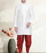 Men's art silk curved dhoti kurta set