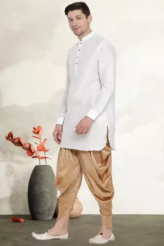 Men's art silk curved dhoti kurta set
