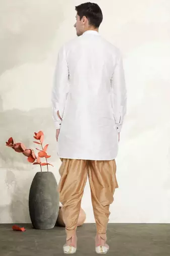 Men's art silk curved dhoti kurta set