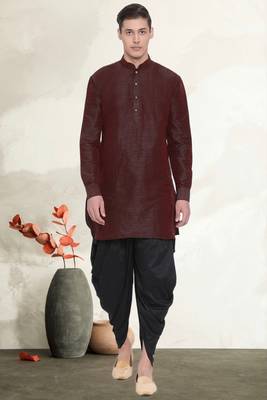 Men's art silk curved dhoti kurta set 1