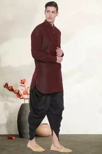 Men's art silk curved dhoti kurta set