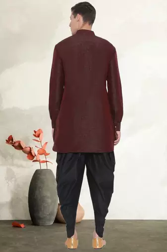 Men's art silk curved dhoti kurta set