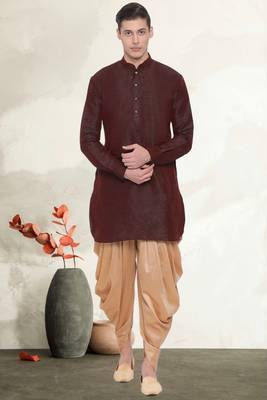 Men's art silk curved dhoti kurta set 1