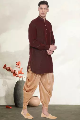 Men's art silk curved dhoti kurta set