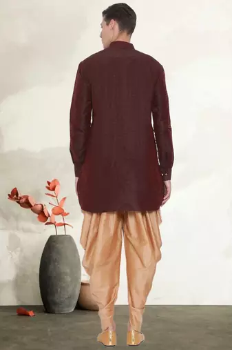 Men's art silk curved dhoti kurta set