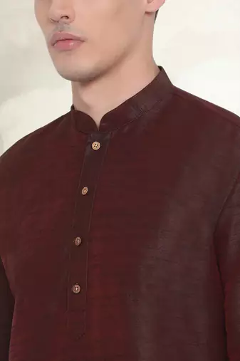 Men's art silk curved dhoti kurta set