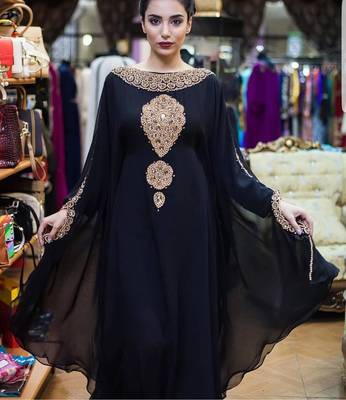 BLACK GEORGETTE FARASHA WITH ZARI AND STONE WORK FARASHA 3