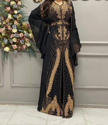 black embroidered georgette Kaftan 1