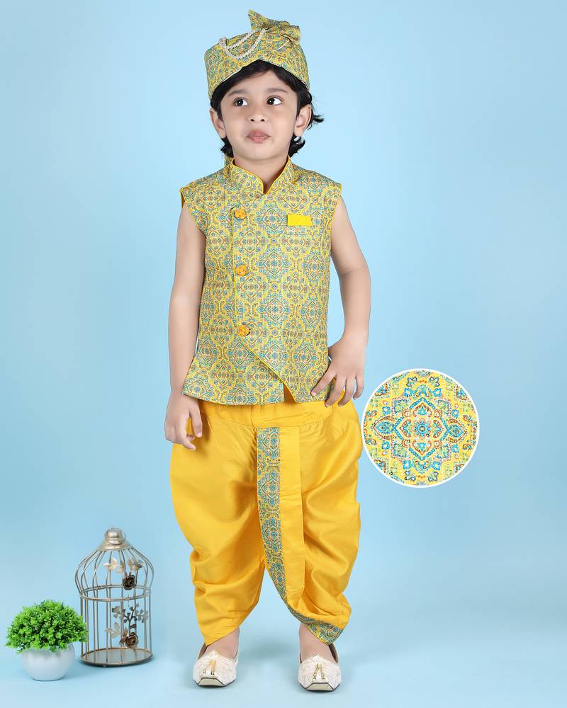 Kids farm silk printed kurta dhoti saafa set KIDS FARM 4271525