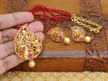 Gold platted peacock beads necklace set 2