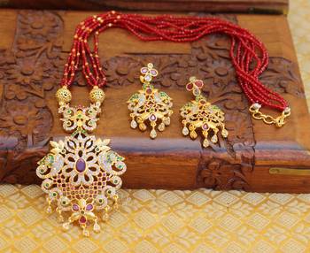 Gold platted peacock beads necklace set 1