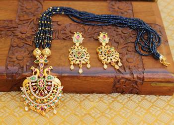 Gold platted peacock beads necklace set 1