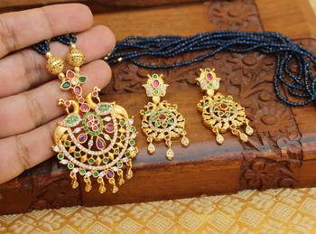 Gold platted peacock beads necklace set 2
