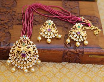 Gold platted peacock beads necklace set 1
