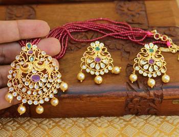 Gold platted peacock beads necklace set 2