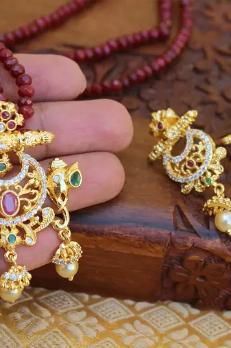 Gold platted elephant beads necklace set