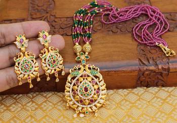 Gold platted peacock beads necklace set 2